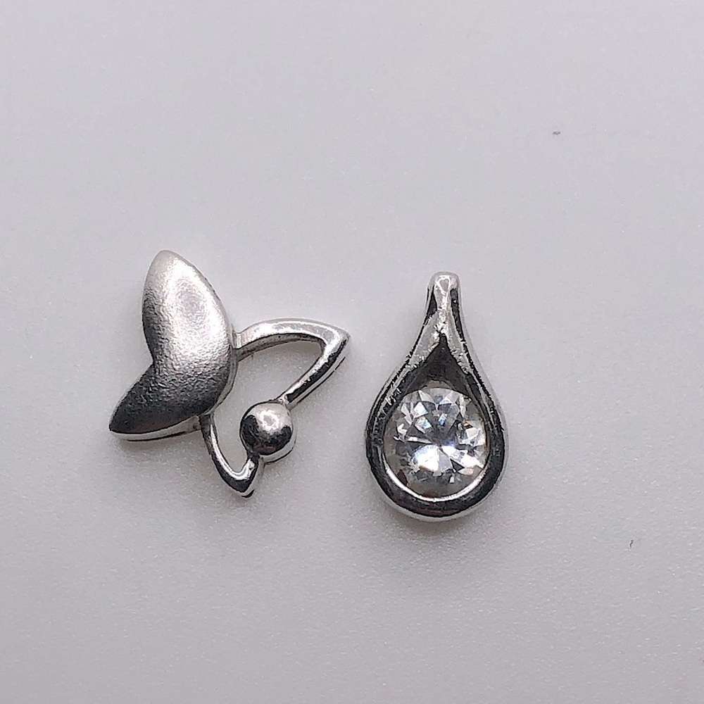 X2 Sterling Silver Mini Pendents Plain Butterfly & Teardrop Cz Approx .3” & .4”